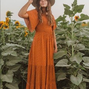 The Veruca Smocked Tiered Dress in Camel